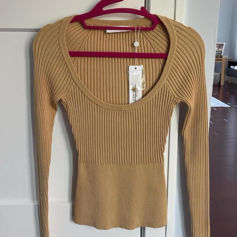 NEW WITH TAGS Jonathan Simkhai tan scoop neck ribbed top